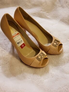 Coach Aliya Natural Platform Open Toe High Heel Pump Size 10B New A1740